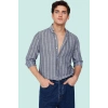 Erkek Slim Fit Çizgili Gömlek Pamuklu İş Ve Günlük Kullanım Hafta Sonu Yaz Aylarının Vazgeçilmezi