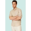 Erkek Slim Fit Hakim Yaka Keten Görünümlü Gömlek Basic Siluet Günlük Kullanım Modern Tasarım