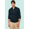 Erkek Slim Fit Hakim Yaka Pamuklu Keten Görünümlü Gömlek Günlük Kullanım Dayanıklı Malzeme