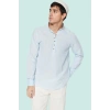 Erkek Slim Fit Hakim Yaka Pamuklu Keten Görünümlü Gömlek Günlük Kullanım Dayanıklı Malzeme
