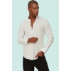 Erkek Slim Fit Hakim Yaka Pamuklu Keten Görünümlü Gömlek Günlük Kullanım Dayanıklı Malzeme