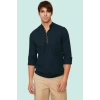 Erkek Slim Fit Hakim Yaka Pamuklu Keten Görünümlü Gömlek Günlük Kullanım Dayanıklı Malzeme