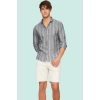 Erkek Slim Fit İnce Çizgili Gömlek Yaka Düğmeli Uzun Kollu Günlük Yaz Aylarının Vazgeçilmezi