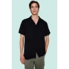 Erkek Viskoz Dokuma Kumaş Basic Siluet Kısa Kollu Gömlek Rahat Günlük Stil Kaliteli Malzeme
