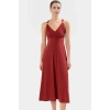 Esnek Örme Midi Elbise V Yaka Günlük Casual Aksesuar Detaylı Tasarım Modern Stil Şık Görünüm