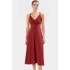 Esnek Örme Midi Elbise V Yaka Günlük Casual Aksesuar Detaylı Tasarım Modern Stil Şık Görünüm