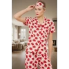 Evde Rahatlık İçin Pamuk Polyester Örme Pijama Takımı Çilek Desenli Konforlu Kesim