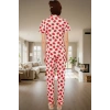 Evde Rahatlık İçin Pamuk Polyester Örme Pijama Takımı Çilek Desenli Konforlu Kesim