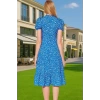 Feminen A Kesim Çiçekli Midi Elbise Polyester Dokuma Kısa Balon Kol Rahat Kullanım Rahat Ve Şık