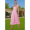 Feminen A Kesim Midi Abiye Elbise Polyester Elastan Dokuma Kumaştan Günlük Kullanım İçin
