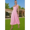 Feminen A Kesim Midi Abiye Elbise Polyester Elastan Dokuma Kumaştan Günlük Kullanım İçin