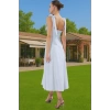 Feminen A Kesim Midi Abiye Elbise Polyester Elastan Dokuma Kumaştan Günlük Kullanım İçin