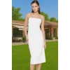 Feminen Bodycon Midi Abiye Elbise Polyester Elastan Kumaş Yazlık Seçkin Malzeme Premium Kalite