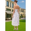 Feminen Çiçekli Poplin Dokuma Midi Astarlı Abiye Elbise Özel Tasarım Dayanıklı Malzeme Modern Stil