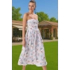 Feminen Çiçekli Poplin Dokuma Midi Astarlı Abiye Elbise Özel Tasarım Dayanıklı Malzeme Modern Stil