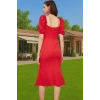 Feminen Midi Boy Bodycon Dokuma Abiye Elbise Yüksek Kalite Özel Tasarım Trend Tasarım Şık Görünüm