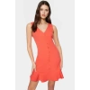 Finike Dokuma Mini Elbise A Line Kesim V Yaka Düğmeli Polyester Karışımlı Modern Stil