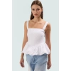 Fitted Bluz Kolsuz Kare Yaka Dacron Dokuma Yazlık Zarifane Tasarım Kaliteli İşçilik