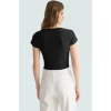 Fitted Crop Bluz Örme Kumaş Kare Yaka Dantel Detay Kaliteli İşçilik Özenle Seçilmiş