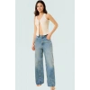 Fitted Crop Bluz Renk Poliviskon Kaşkorse V Yaka Yarım Pat Düğme Seçkin Malzeme