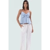 Fitted Kalıp Keten Görünümlü Kolsuz Bluz %100 Polyester Günlük Kullanım İçin