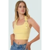 Fitted Kalıp Viskoz Ribana Crop Bluz Boyundan Bağlamalı Yaka Günlük Stil