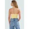 Fitted Kalıp Viskoz Ribana Crop Bluz Boyundan Bağlamalı Yaka Günlük Stil