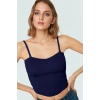 Fitted Kalıp Viskoz Triko Büstiyer Bluz Kolsuz Kalp Yaka Tasarım Uzun Ömürlü Kaliteli İşçilik
