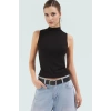 Fitted Kolsuz Bluz Dik Yaka Örme Kumaş Yazlık Günlük Konforlu Kesim Rahat Kullanım