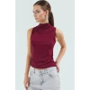 Fitted Kolsuz Bluz Dik Yaka Örme Kumaş Yazlık Günlük Konforlu Kesim Rahat Kullanım