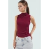 Fitted Kolsuz Bluz Dik Yaka Örme Kumaş Yazlık Günlük Konforlu Kesim Rahat Kullanım