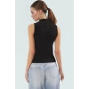 Fitted Kolsuz Bluz Dik Yaka Örme Kumaş Yazlık Günlük Konforlu Kesim Rahat Kullanım