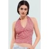 Fitted Örme Bluz Boyundan Bağlamalı Kareli Yazlık Rahat Trend Tasarım Mükemmel Uyum