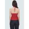 Fitted Örme Bluz Kolsuz Jakarlı Boyundan Bağlamalı Yazlık Konforlu Kesim Profesyonel Görünüm