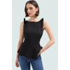 Fitted Peplum Bluz Kolsuz Bisiklet Yaka Örme Yazlık Seçkin Malzeme Yüksek Kalite