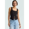 Fitted Poliviskon Bluz Bisiklet Yaka Kolsuz Crop Günlük Tarz Kullanım İçin