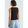 Fitted Poliviskon Bluz Bisiklet Yaka Kolsuz Crop Günlük Tarz Kullanım İçin