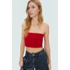 Fitted Straplez Yaka Crop Örme Bluz Rahat Günlük Stil Dayanıklı Malzeme Seçkin