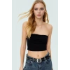 Fitted Straplez Yaka Crop Örme Bluz Rahat Günlük Stil Dayanıklı Malzeme Seçkin
