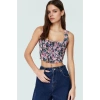 Fitted Tül Bluz Kare Yaka Kolsuz Çiçek Desenli Yazlık Konforlu Kesim Kaliteli İşçilik