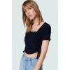 Fitted Vücuda Oturan Örme Bluz Kare Yaka Kısa Boy Günlük Konforlu Kesim Kaliteli İşçilik