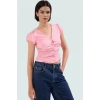 Fitted Vücuda Oturan Pamuklu Bluz V Yaka Düğmeli Kısa Kollu Yazlık Modern Stil Trend Tasarım