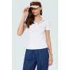 Fitted Vücut Oturan Fermuarlı Polo Yaka Kısa Kollu Bluz %70 Polyester Rahat Ve Şık