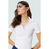Fitted Vücut Oturan Fermuarlı Polo Yaka Kısa Kollu Bluz %70 Polyester Rahat Ve Şık