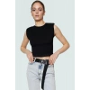 Fitted Vücut Oturan Kolsuz Örme Bluz Bisiklet Yaka Tasarım Premium Kalite Trend