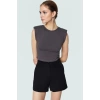 Fitted Vücut Oturan Kolsuz Örme Bluz Bisiklet Yaka Tasarım Premium Kalite Trend
