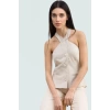 Fitted Yelek Keten Karışımlı Halter Yaka Yazlık Bluz İş Giyim Zarifane Tasarım Özel