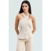 Fitted Yelek Keten Karışımlı Halter Yaka Yazlık Bluz İş Giyim Zarifane Tasarım Özel
