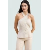 Fitted Yelek Keten Karışımlı Halter Yaka Yazlık Bluz İş Giyim Zarifane Tasarım Özel