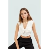 Fiyonklu Crop Bluz Kadın Yazlık Dokuma Basic Rahat Kullanım Şık Görünüm Özel Tasarım